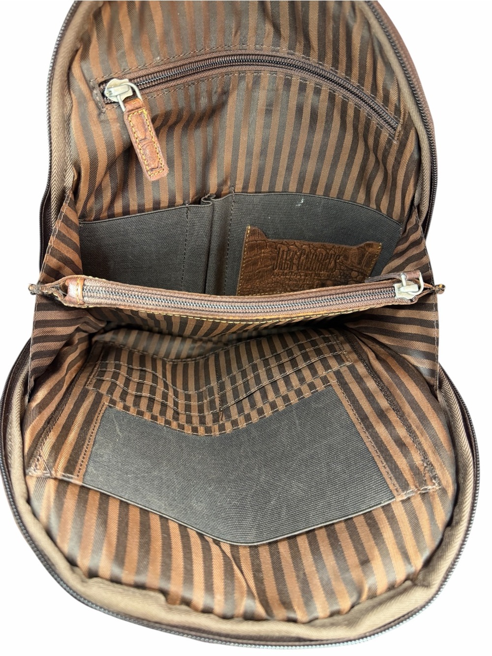 Croc-Embossed Brown Leather Women's Backpack - Picture 4 of 5
